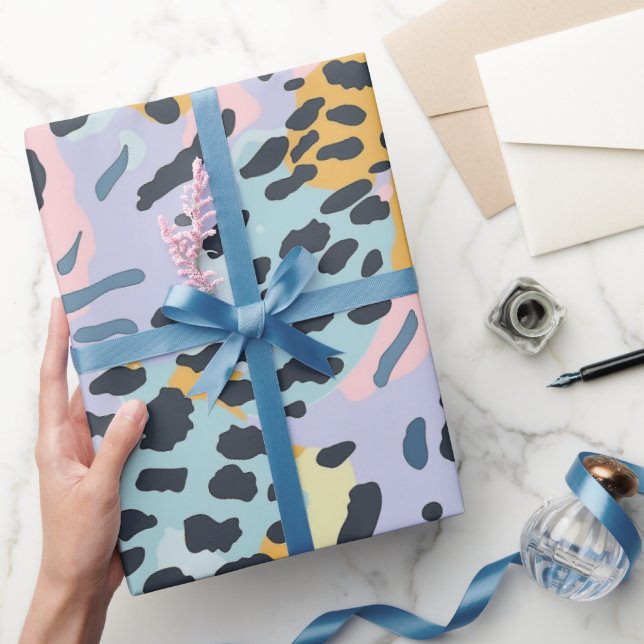 Papier Cadeau Taches de léopard pastel bronze bleu (Cadeaux)