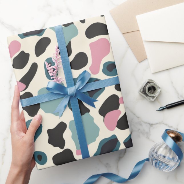 Papier Cadeau Taches de léopard pastel rose noir (Cadeaux)