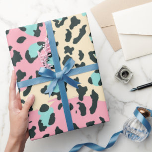 Papier Cadeau Taches de léopard pastel rose rétro