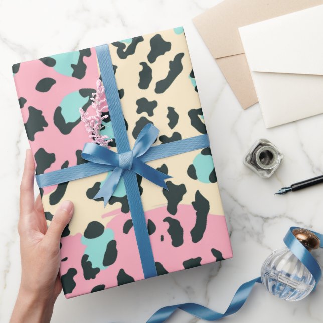 Papier Cadeau Taches de léopard pastel rose rétro (Cadeaux)