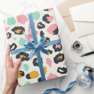 Papier Cadeau Taches de léopard pastel rose Safari
