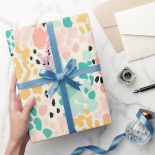 Papier Cadeau Taches de léopard pastel vert corail