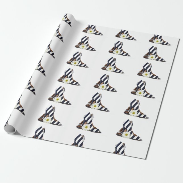 Papier Cadeau Talons et marguerites rayés (Déroulé)