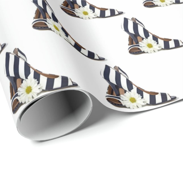 Papier Cadeau Talons hauts rayés avec marguerite (Coin rond)