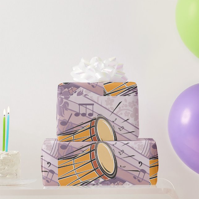 Papier Cadeau Tambour Bongo Traditionnel Avec Notes De Musique (Créateur téléchargé)