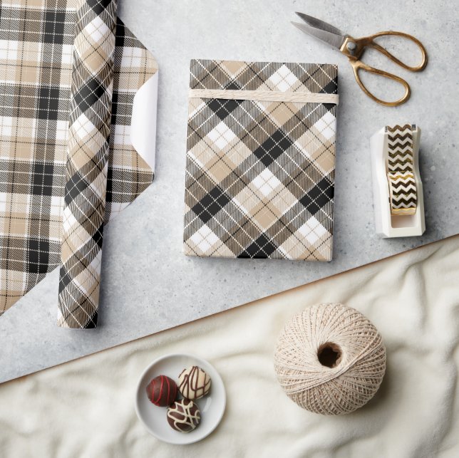 Papier Cadeau Tan et plaid noir (Artisanat)
