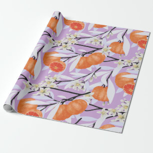 Papier Cadeau Tangerine Agrumes Branches florissantes Lilac flor