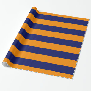 Papier Cadeau Tangerine Orange, Navy Blue XL Motif Rayures