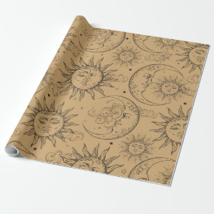 Papier Cadeau Tant Vintage Soleil Céleste Lune Étoiles