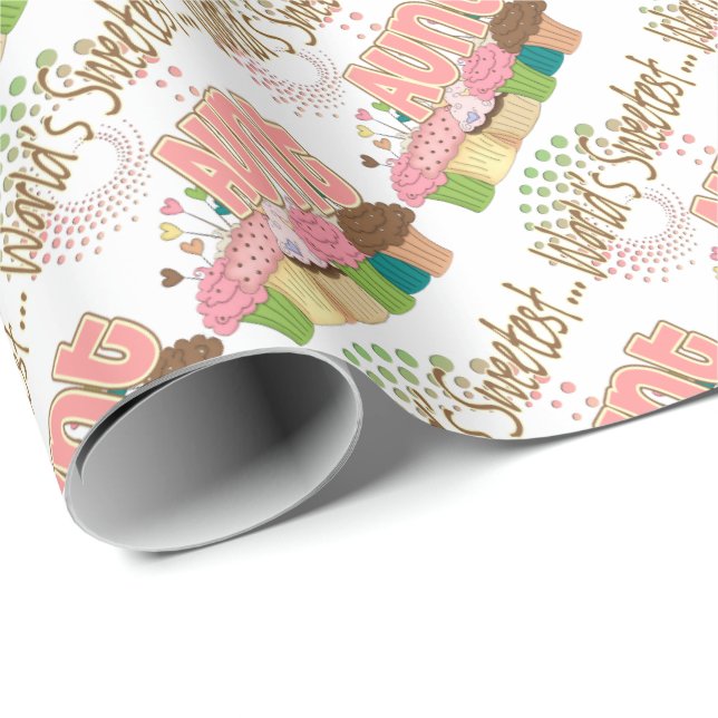 Papier Cadeau Tante la plus douce Cupcake Edition Pattern du (Coin rond)
