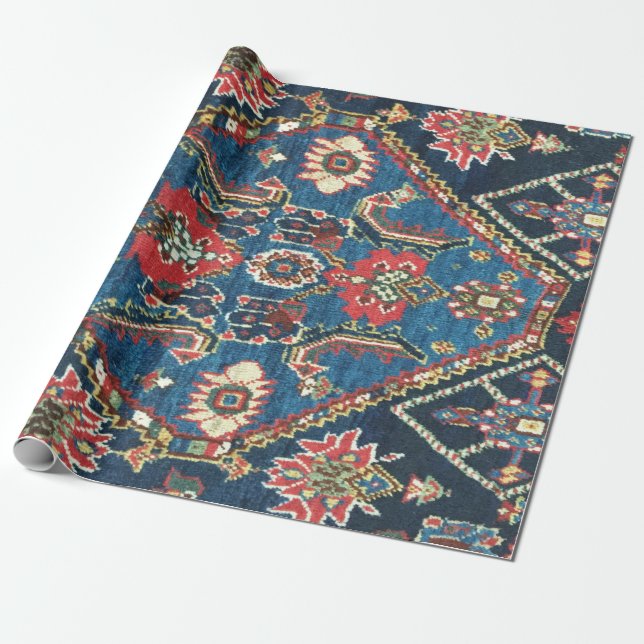 Papier Cadeau Tapis persan turc oriental, bleu (Déroulé)