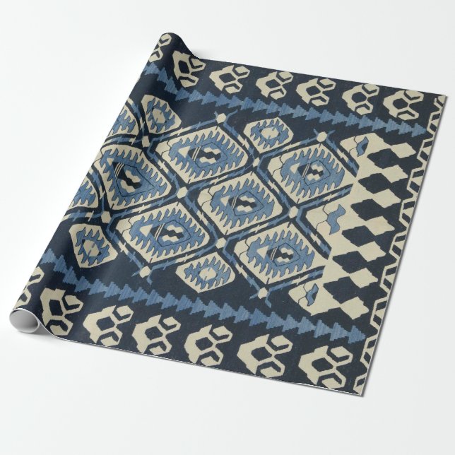 Papier Cadeau Tapis persan turc oriental bleu (Déroulé)