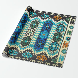 Papier Cadeau Tapis persan turc oriental bleu vert