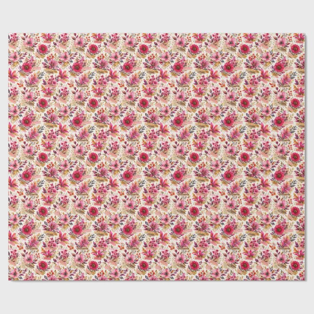 Papier Cadeau Tapisserie du Jardin Rose (Plat)