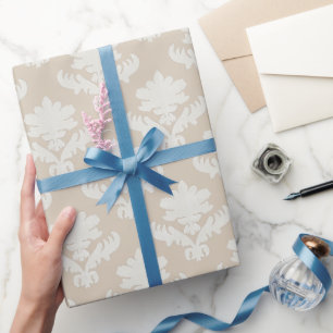 Papier Cadeau Tapisserie Française Taupe Blanc