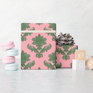 Papier Cadeau Tapisserie française verte et rose
