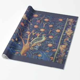 Papier Cadeau Tapisserie Pic-vert de William Morris modèle bleu