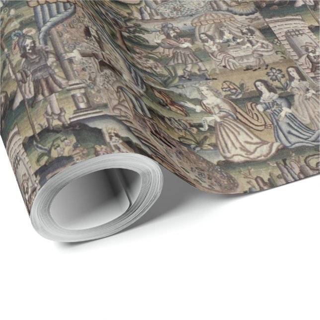 Papier Cadeau Tapisserie vintage Queen Esther Broderie violet (Coin rond)