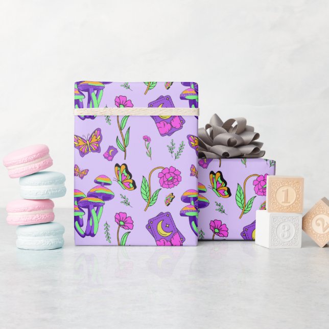 Papier Cadeau Tarot Champignon Vibrant Psychédélique Ésotérique (Baby Shower)