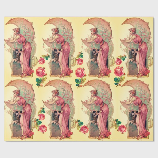 PAPIER CADEAU TAROTS, DAME DE LA LUNE, FLEURS, ROSES ROSES ROSES (Plat)