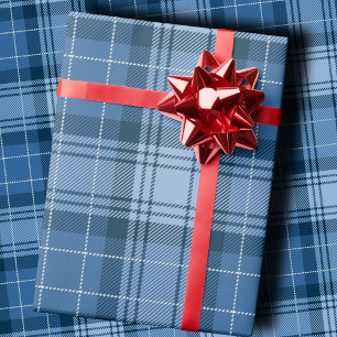 Papier Cadeau Tartan à carreaux bleu élégant d'hiver genre neutr