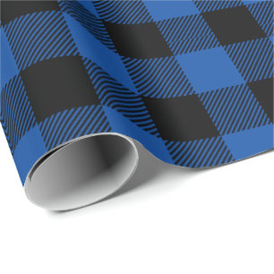 Papier Cadeau Tartan à carreaux bleu noir rétro de Noël