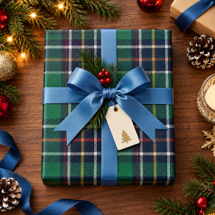 Papier Cadeau Tartan à carreaux bleu vert Noël classique