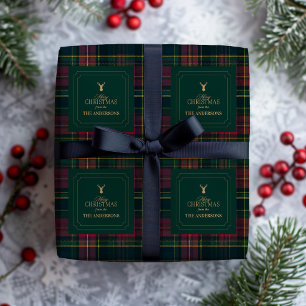 Papier Cadeau Tartan à carreaux élégant Joyeux Noël Nom de famil