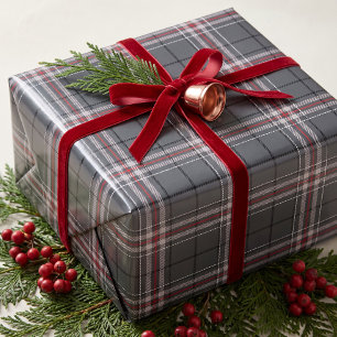 Papier Cadeau Tartan à carreaux gris rouge classique de Noël