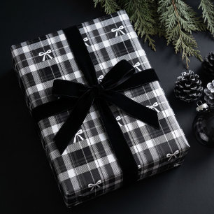 Papier Cadeau Tartan à carreaux noir et blanc classique de Noël