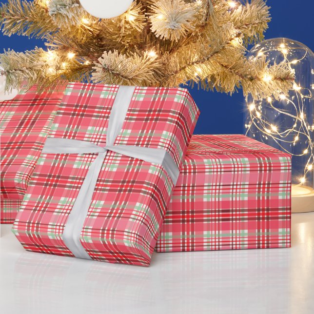 Papier Cadeau Tartan à carreaux rose (Vacances)