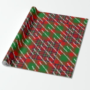 Papier Cadeau Tartan à carreaux rouge vert Joyeux Noël Nom perso