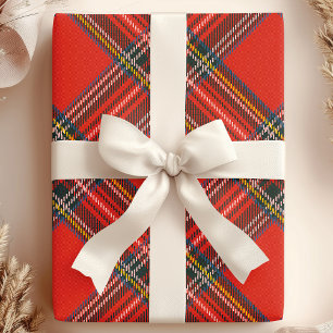 Papier Cadeau Tartan à carreaux rouges de Noël