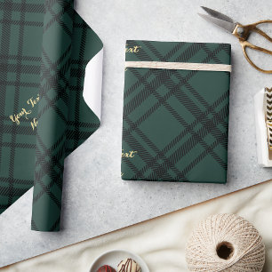 Papier Cadeau Tartan à carreaux vert forêt personnalisé Faux tex
