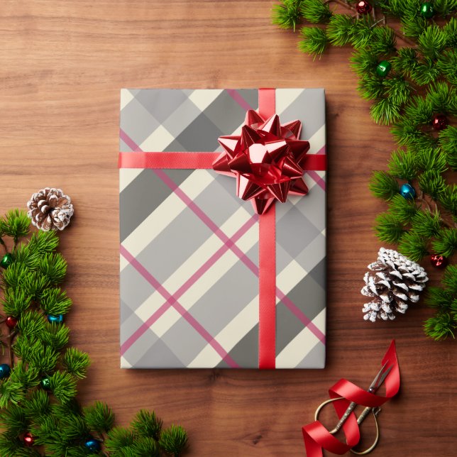 Papier Cadeau Tartan Balmoral gris noir beige bordeaux (Cadeau de vacances)