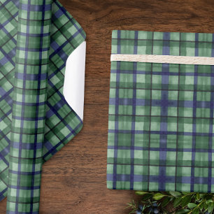 Papier Cadeau Tartan Black Watch à carreaux vert et bleu