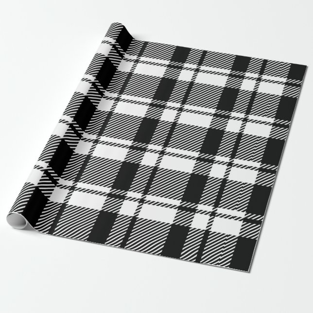 Papier Cadeau Tartan blanc et noir moderne (Déroulé)