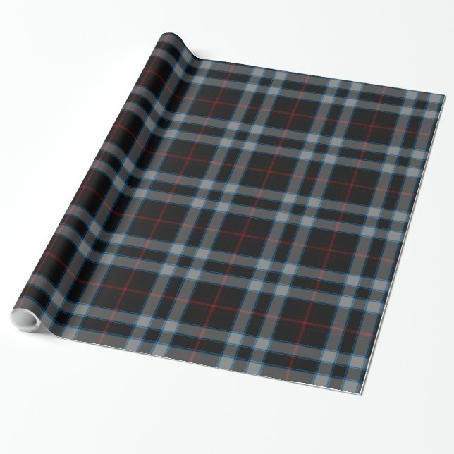 Papier Cadeau Tartan bleu gris noir (Déroulé)