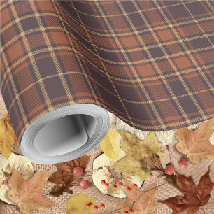 Papier Cadeau Tartan - Brown - Taupe-Burnt Sienna-Rustic Gold