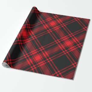 Papier Cadeau Tartan Clan Stewart Plaid Black Red Check Motif