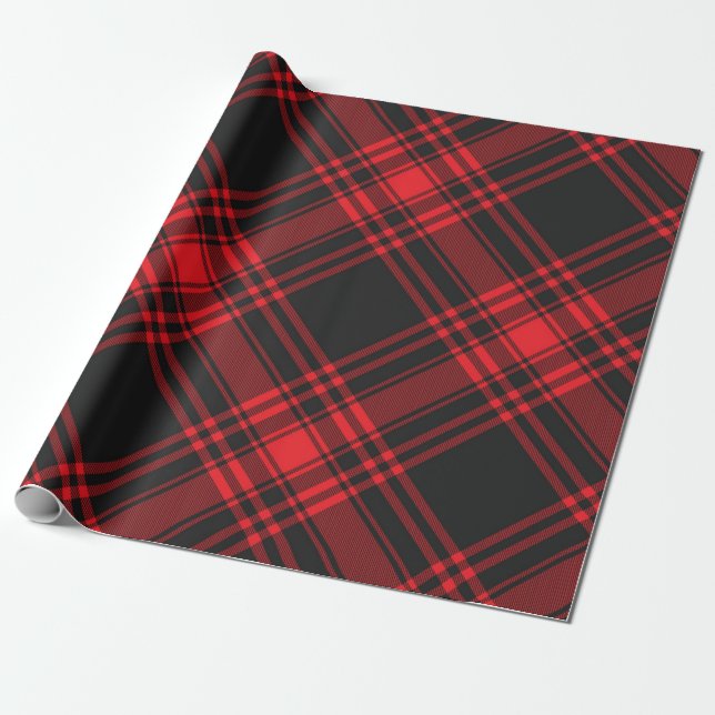 Papier Cadeau Tartan Clan Stewart Plaid Black Red Check Motif (Déroulé)