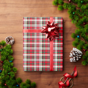 Papier Cadeau Tartan de Noël à carreaux rouges, verts, rose...