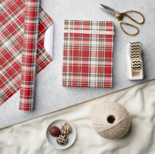 Papier Cadeau Tartan de Noël en rouge cranberry, rouge, marron..