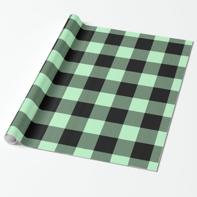 Papier Cadeau Tartan de sériole de bison noir à la menthe (Déroulé)