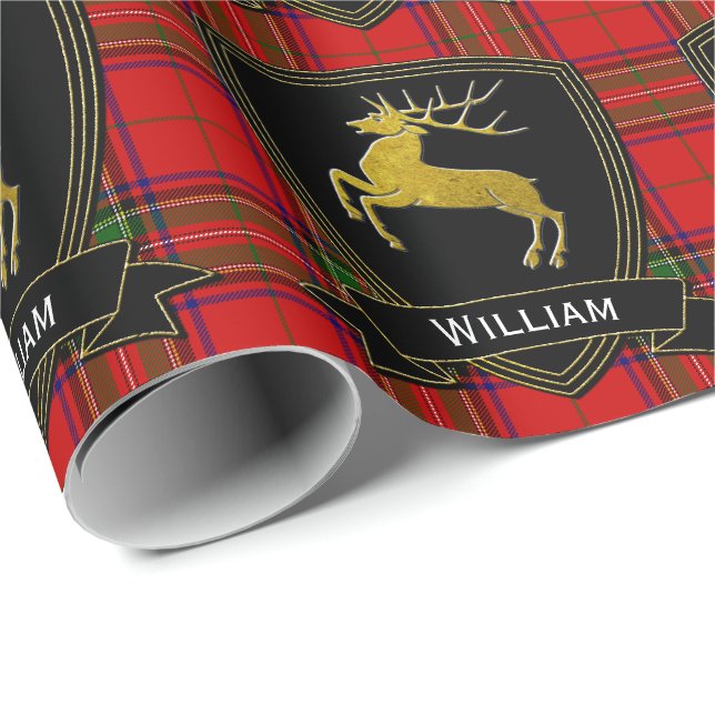Papier Cadeau Tartan de Stewart de mâle d'or (Coin rond)