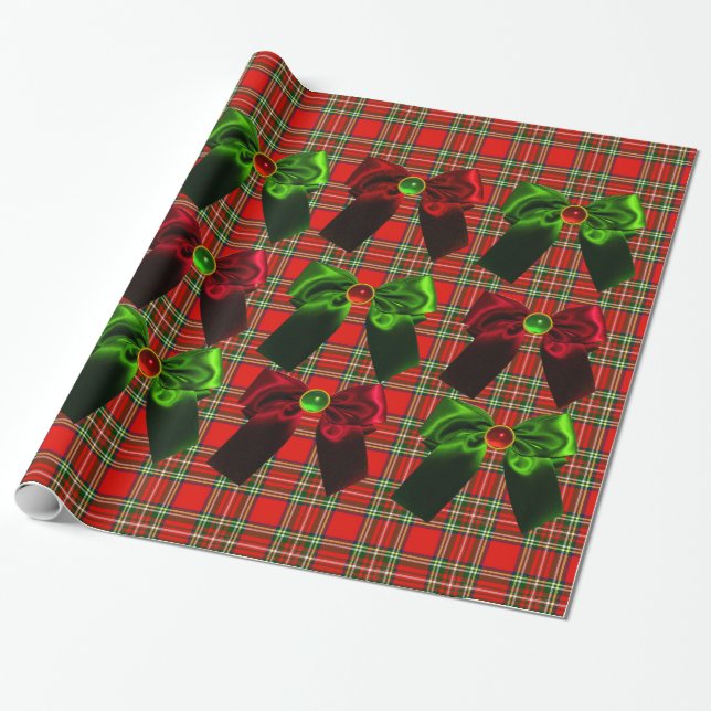 PAPIER CADEAU TARTAN ÉCOSSAIS AVEC BOÎTES DE NOËL VERT ROUGE (Déroulé)