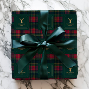 Papier Cadeau Tartan Élégant à Carreaux Joyeux Noël Nom de Famil