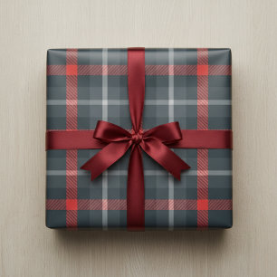 Papier Cadeau Tartan Gris & Rouge Moderne : Carreaux Élégants