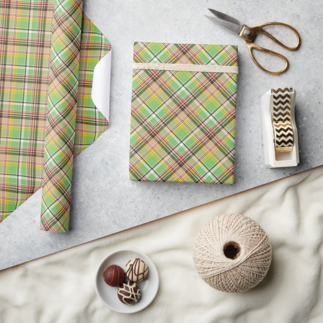 Papier Cadeau Tartan Jaune Et Vert (Artisanat)