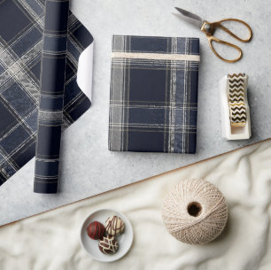 Papier Cadeau Tartan Luxe Navy & Argent Élégant Plaid Classiqu